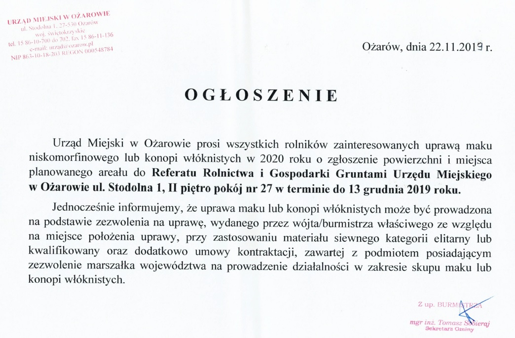 Uprawa maku niskomorfinowego lub konopii włóknistych