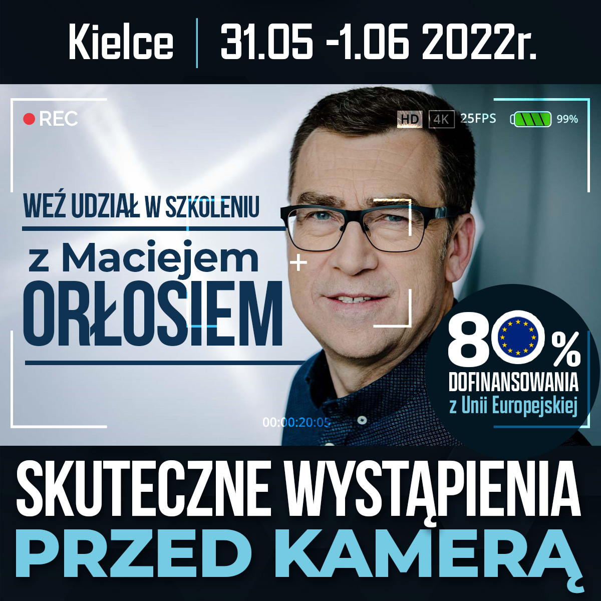 Plakat: weź udział w szkoleniu z Maciejem Orłosiem!