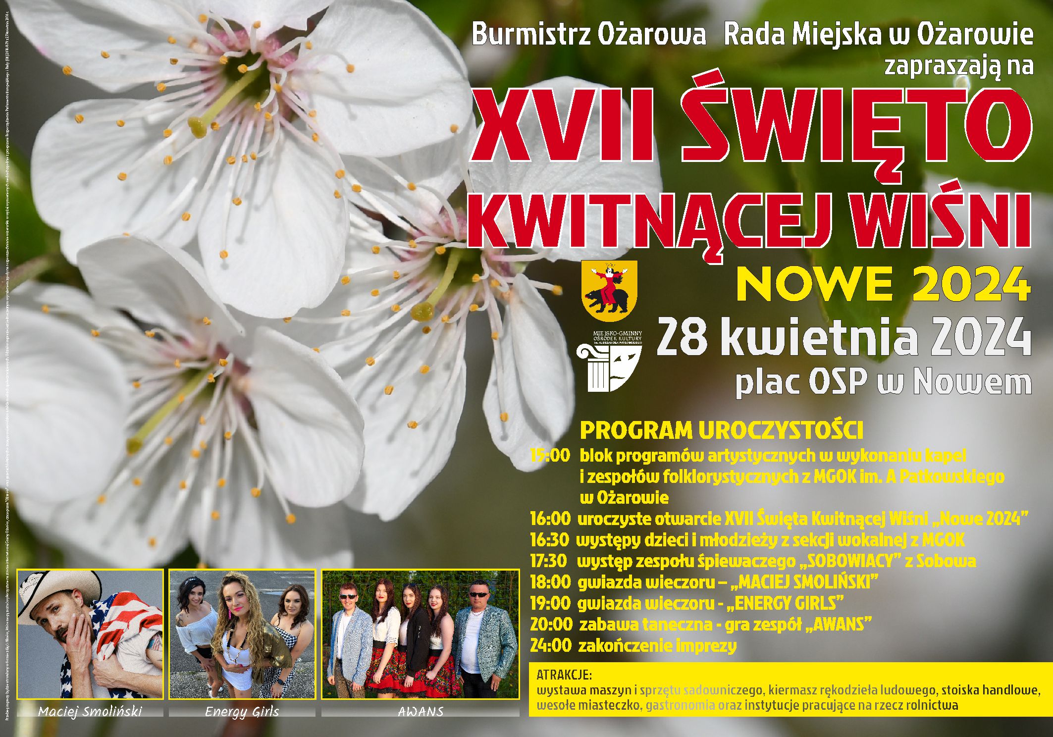 Plakat Święto Kwitnącej Wiśni Nowe 28.04.2024